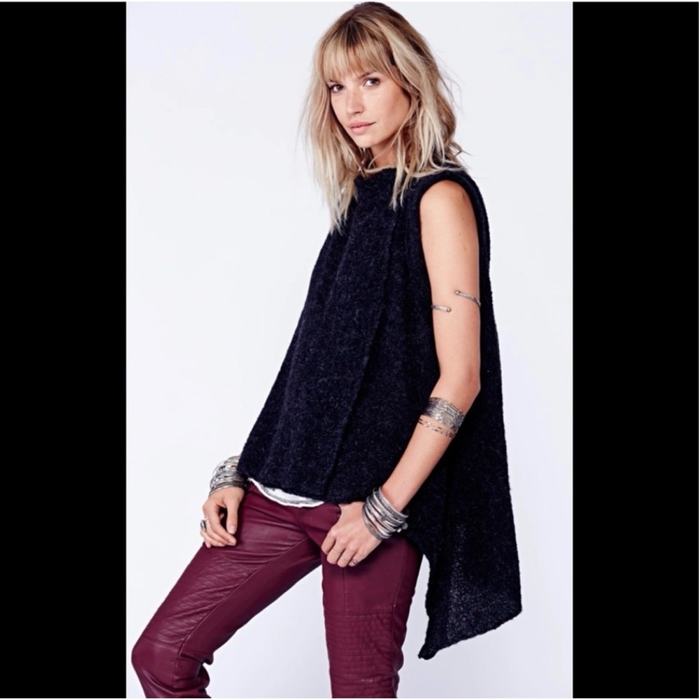 Free People Charcoal Gray Asymmetrical Swing Sleeveless Cardigan Size Small